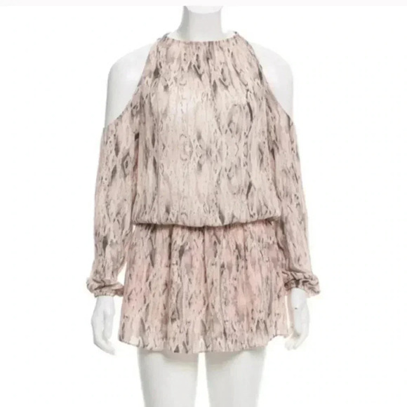 Ramy Brook Lauren Cream Snake Print Cold
Shoulder Smocked Silk Dress Size S - Picture 4 of 7